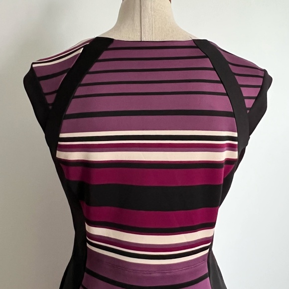 Enfocus Studio -  Burgundy,  Black & Cream Stripped Bodycon Midi Dress - Picture 7 of 13